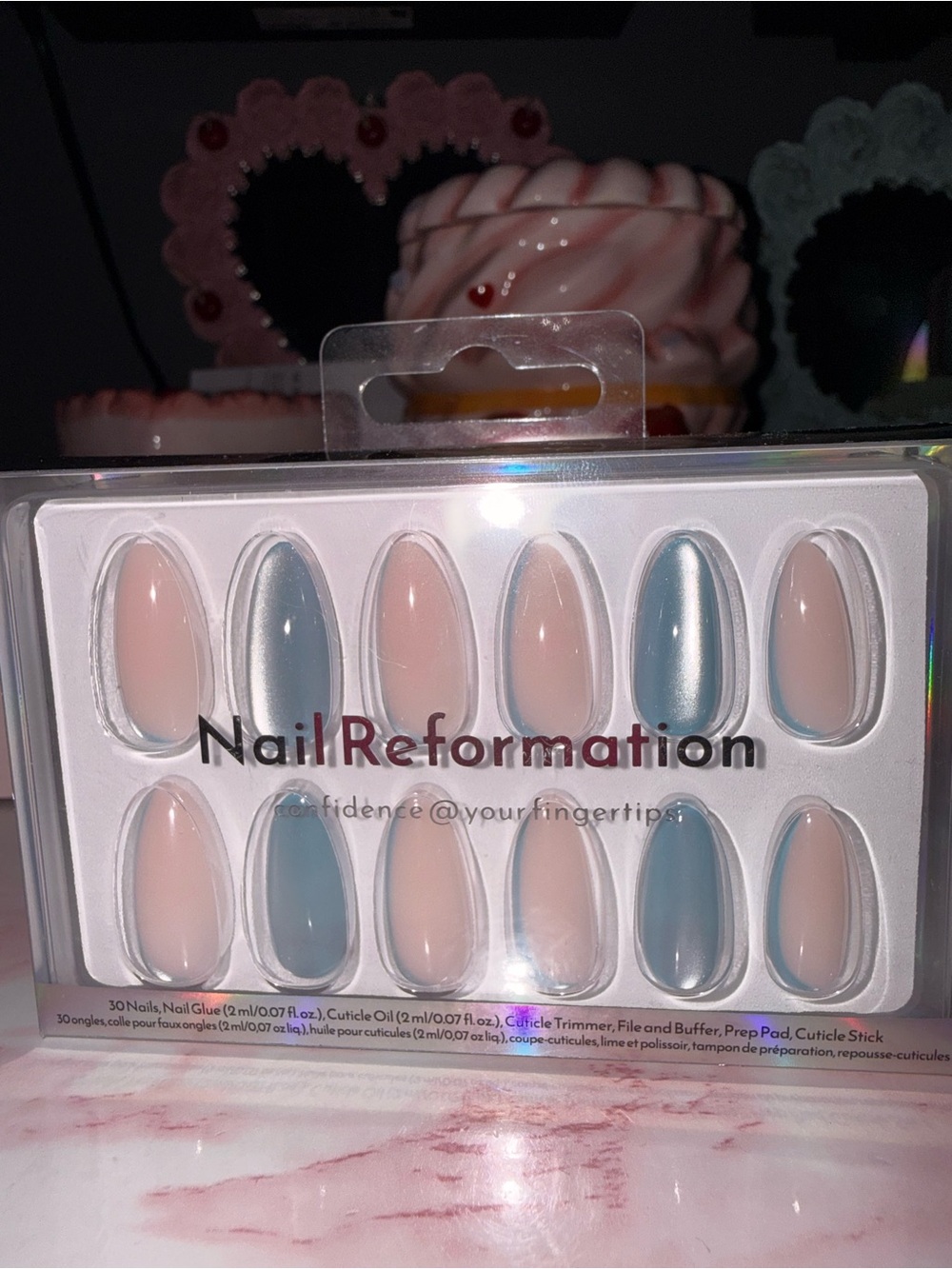 Nail Reformation Nude & Reflective Dusty Blue Press-On Nails